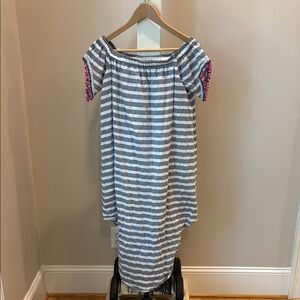 Buckley K Striped Off-Shoulder Dress with Embroidered Sleeves